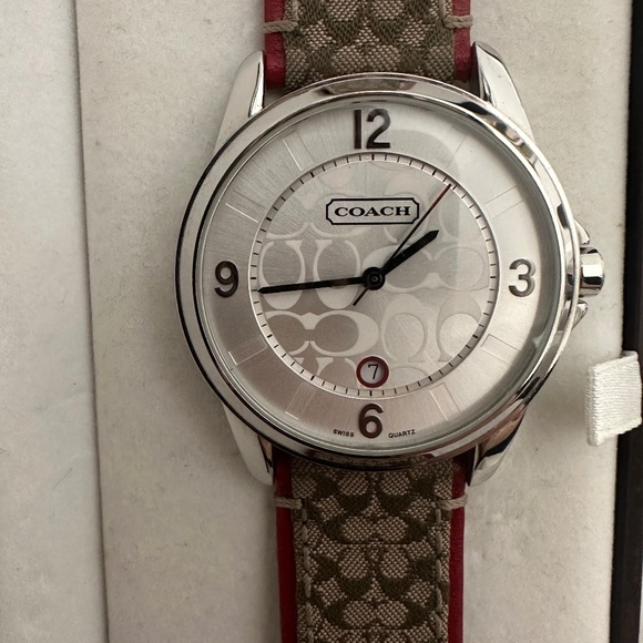 Coach Red Leather Watch - Picture 1 of 5